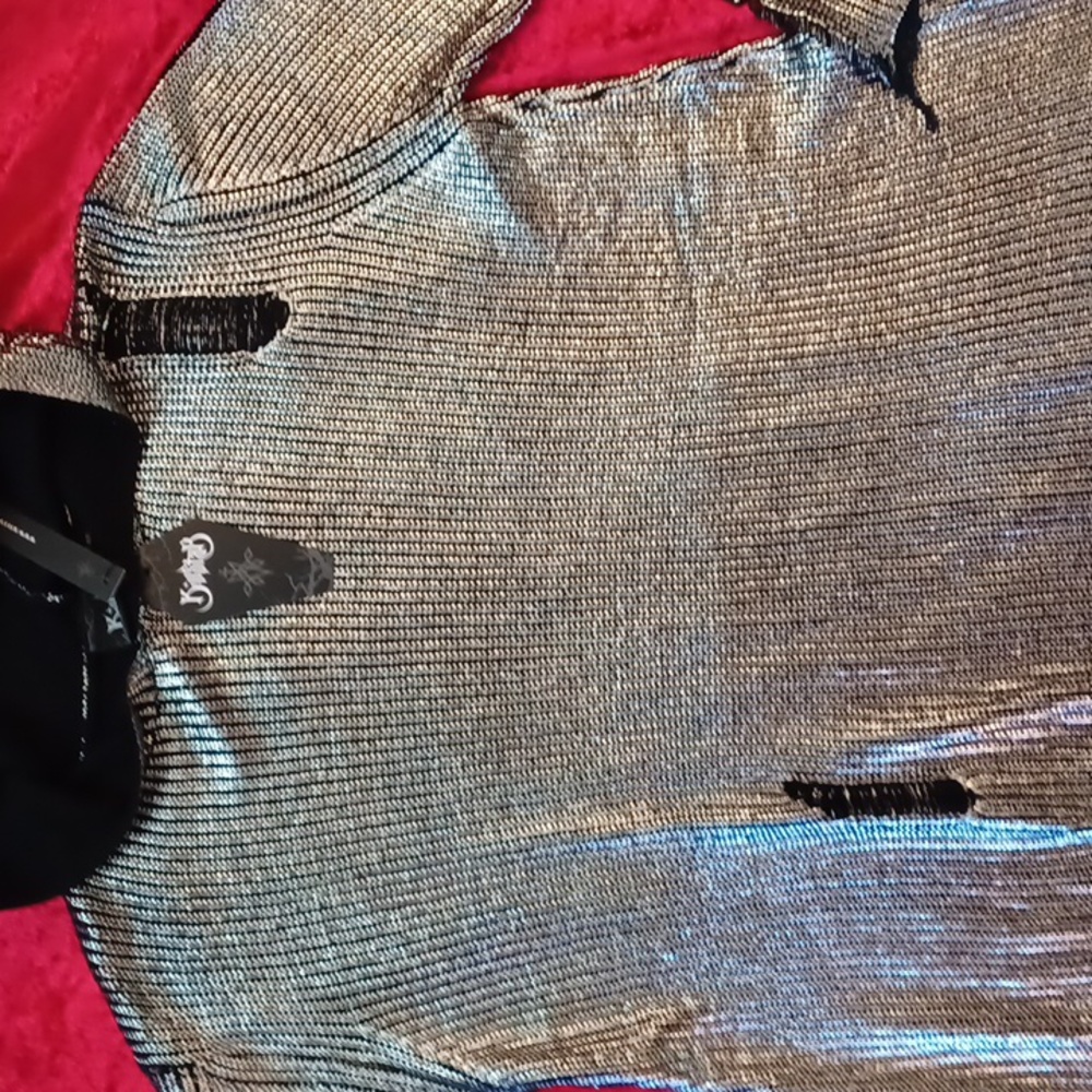 COPY - KILLSTAR 3X BLACK/SILVER DISTRESSED HOT AS HIEM HOODED SWEATER OVERSIZE … - Picture 9 of 16